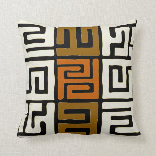 Kuba Cloth Inspired Earth Colours Geometric Cushion