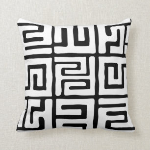 Kuba Cloth Inspired White Black Geometric Cushion