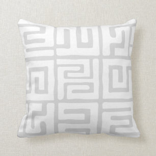 Kuba Cloth Inspired White Grey Geometric Cushion