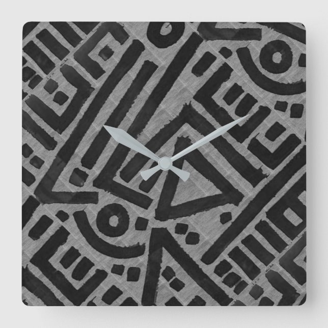 Kuba Cloth Motif Print  Square Wall Clock (Front)