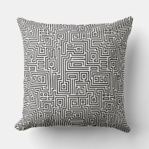Kuba Maze Style 221019 - Black on White Cushion