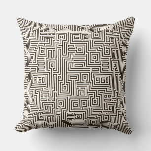 Kuba Maze Style 221019 - Dark Brown on White Cushion