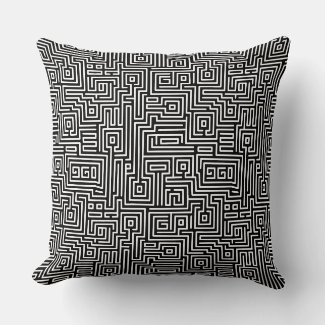 Kuba Maze Style 221019 - White on Black Cushion (Front)