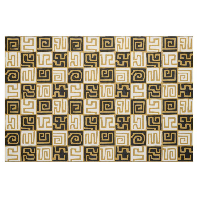 Kuba Style Pattern 071019 (01) - B&W on Gold Fabric (Fat Quarter)