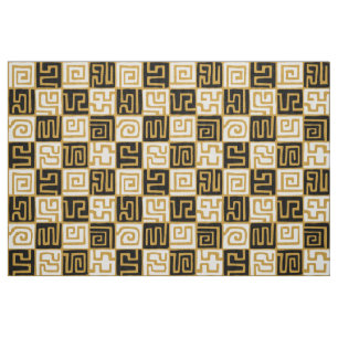 Kuba Style Pattern 071019 (02) - B&W on Gold Fabric