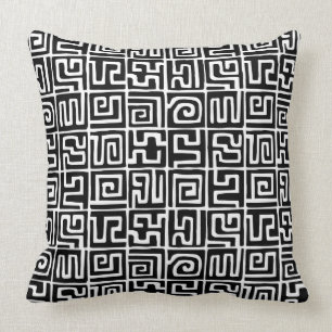 Kuba Style Pattern 071019 - Black and White Cushion
