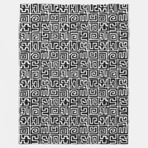 Kuba Style Pattern 071019 - Black and White Fleece Blanket