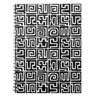 Kuba Style Pattern 071019 - Black and White Notebook
