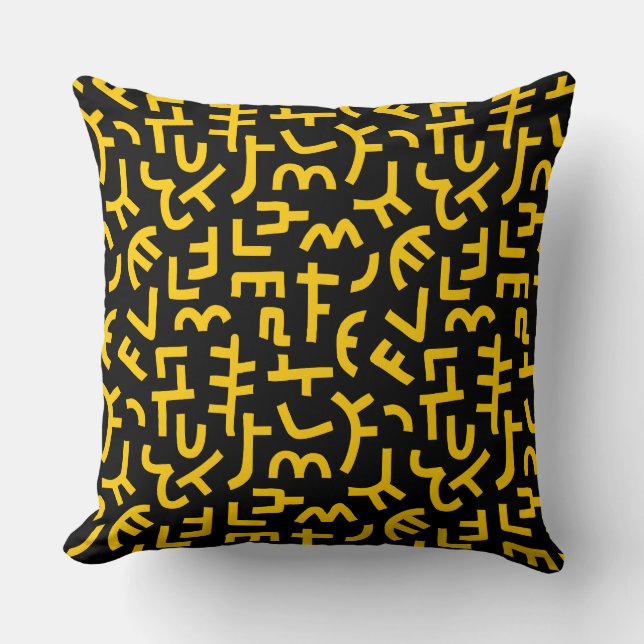 Kuba Style Pattern 121019 - Amber on Black Cushion (Front)