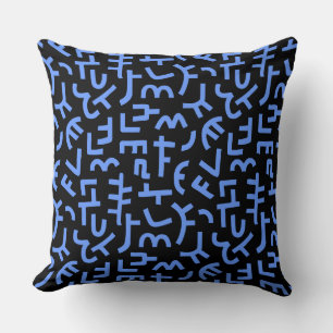 Kuba Style Pattern 121019 - Baby Blue on Black Cushion