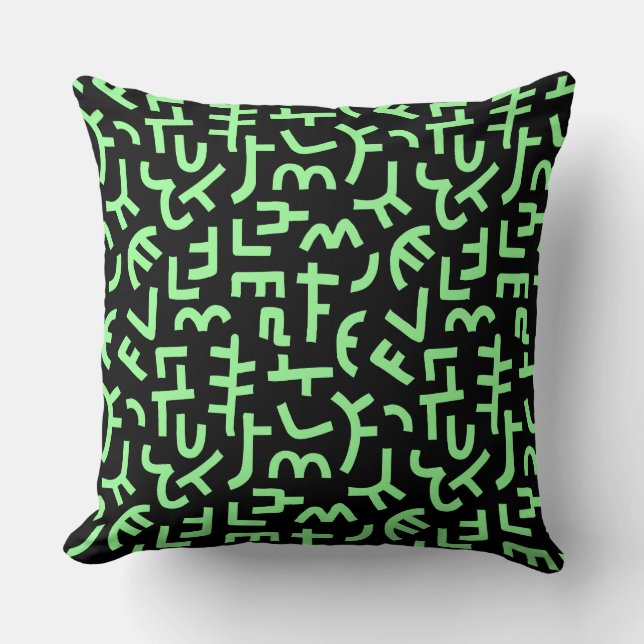Kuba Style Pattern 121019 - Mint Green on Black Cushion (Front)