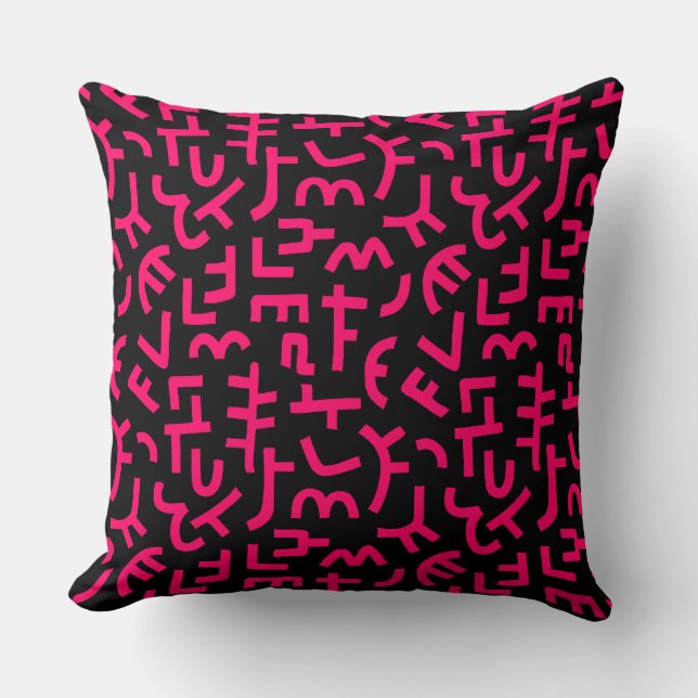 Kuba Style Pattern 121019 - Neon Red on Black Cushion (Front)
