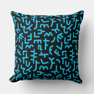 Kuba Style Pattern 121019 - Sky Blue on Black Cushion