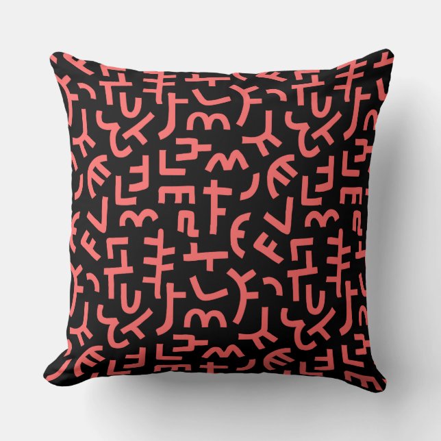 Kuba Style Pattern 121019 - Tropical Pink on Black Cushion (Front)