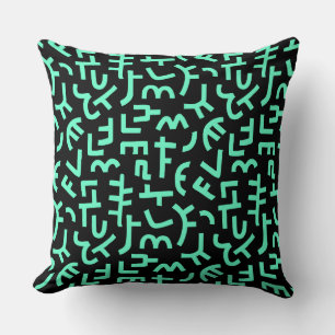 Kuba Style Pattern 121019 - Turquoise on Black Cushion
