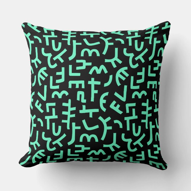 Kuba Style Pattern 121019 - Turquoise on Black Cushion (Front)