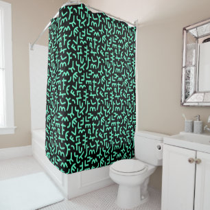 Kuba Style Pattern 121019 - Turquoise on Black Shower Curtain