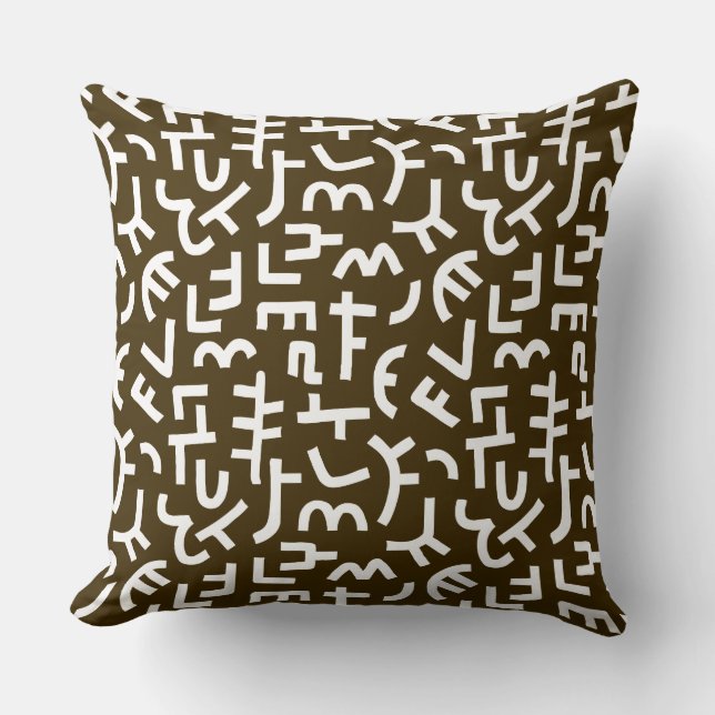 Kuba Style Pattern 121019 - White on Dark Brown Cushion (Front)