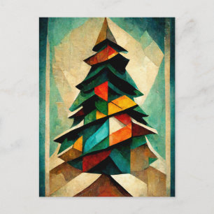 Kubnismus. Weihnachtsbaum modern abstrakt gemalt. Postcard