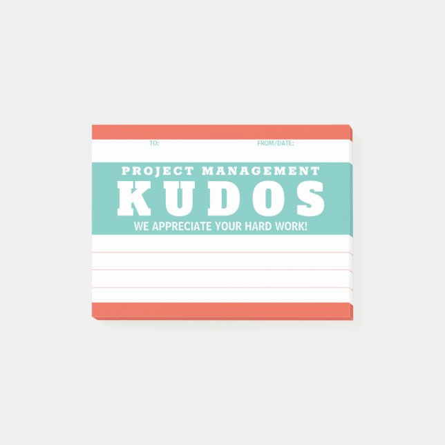 Kudos project management recognition award post-it notes (Front)