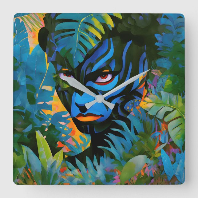 “Kuiráya” –  Painted Leaf - Women In Amazonia Square Wall Clock (Front)