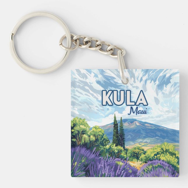 Kula Maui Haleakala Hawaii Lavender Retro Key Ring (Front)