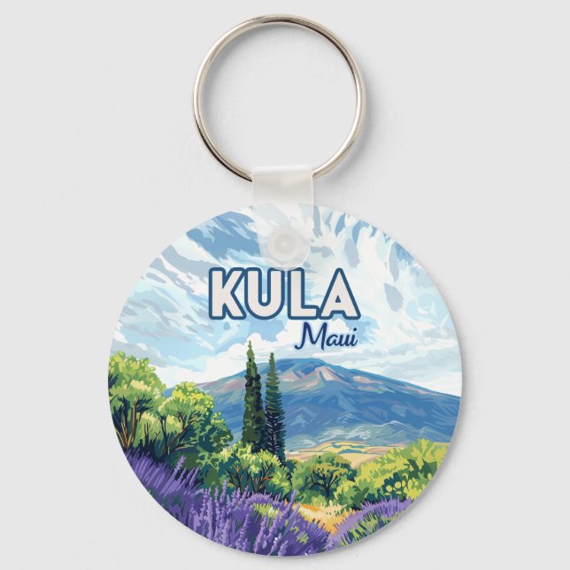 Kula Maui Haleakala Hawaii Lavender Retro Key Ring (Front)