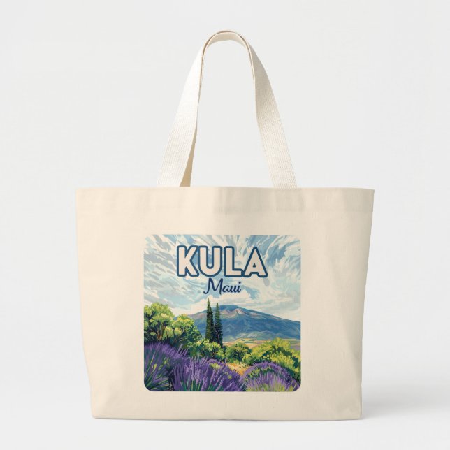 Kula Maui Haleakala Hawaii Lavender Retro Large Tote Bag (Front)