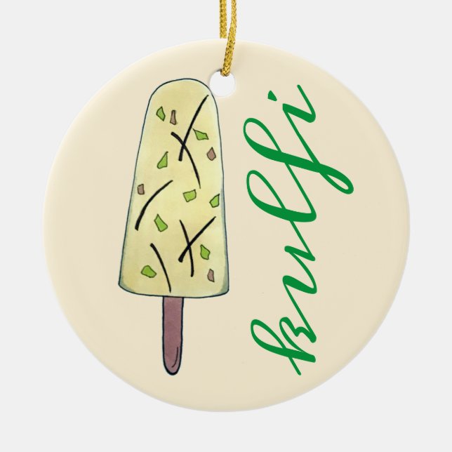 Kulfi Qulfi Indian Food Ice Cream Frozen Dessert Ceramic Tree Decoration (Front)
