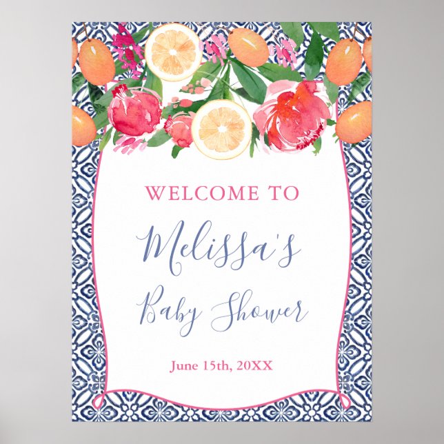 Kumquat Citrus Peonies, Spanish Tiles Welcome Poster (Front)