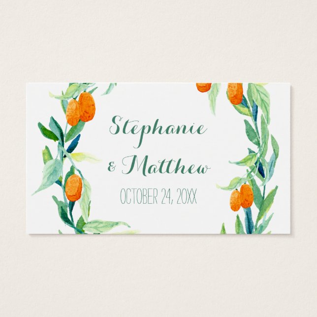 Kumquat Laurel Leaf Wreath Wedding Favour Gift Tag (Back)