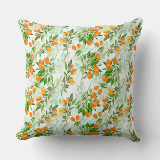 Kumquat Tropical Summer Fruit Pattern on Mint Cushion