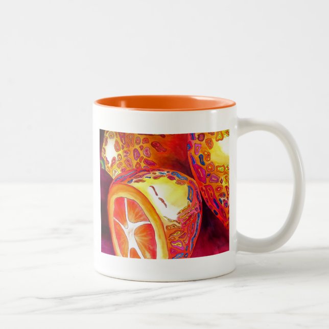 Kumquats orange citrus watercolour fruit art Two-Tone coffee mug (Right)