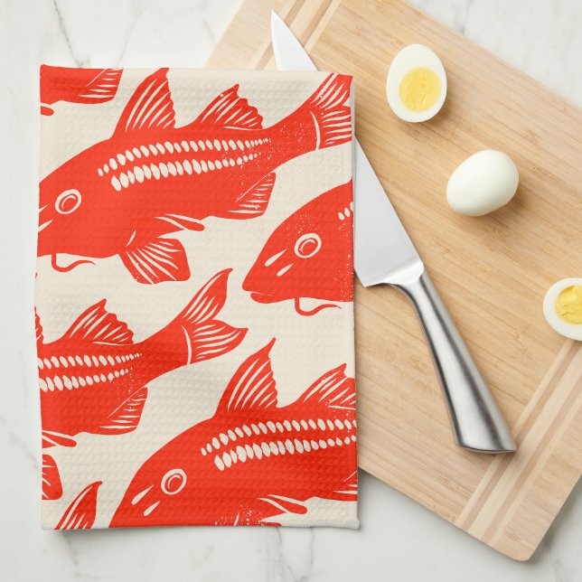 Kumu Hawaiian goatfish Tea Towel (Quarter Fold)