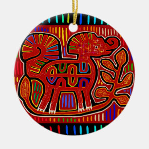 Kuna Indian Baby Elephant - Mola Folk Art Ceramic Tree Decoration