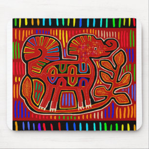 Kuna Indian Baby Elephant - Mola Folk Art Mouse Mat