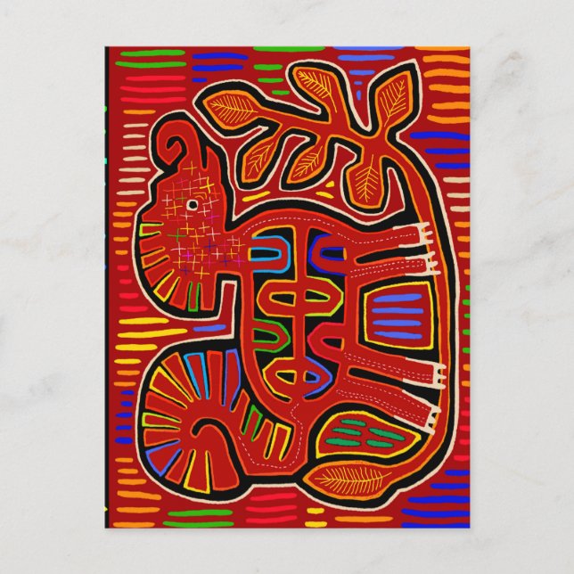 Kuna Indian Baby Elephant - Mola Folk Art Postcard (Front)