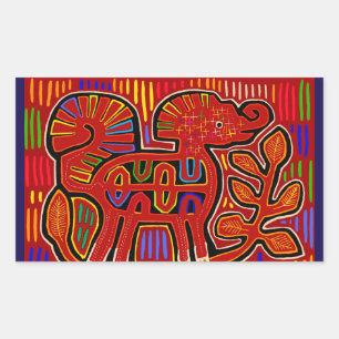 Kuna Indian Baby Elephant - Mola Folk Art Rectangular Sticker