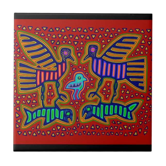 Kuna Indian Birds with Fish Tile (Front)