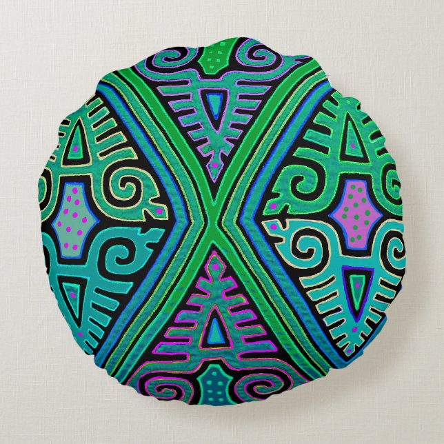 Kuna Indian Diamond Mola Round Cushion (Back)