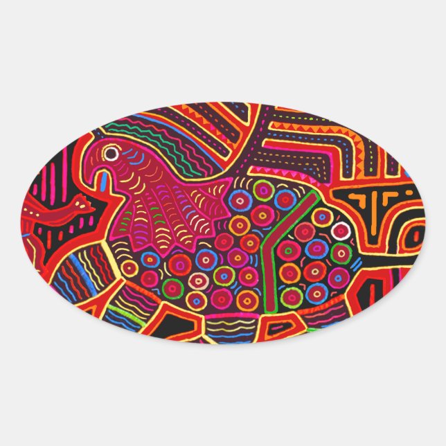 Kuna Indian Friendly Dragon Mola Oval Sticker (Front)