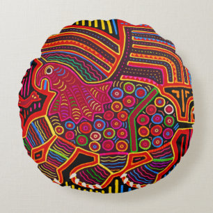 Kuna Indian Friendly Dragon Mola Round Cushion