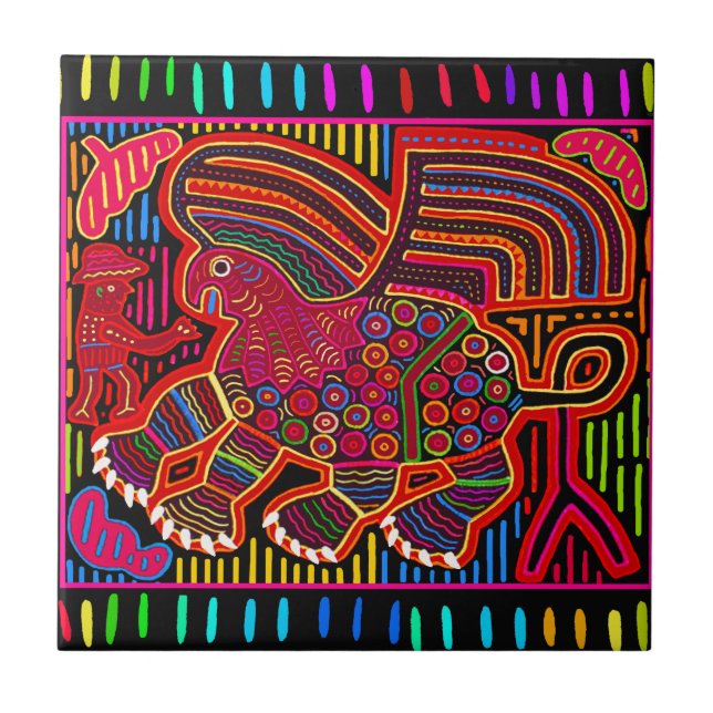 Kuna Indian Friendly Dragon Mola Tile (Front)