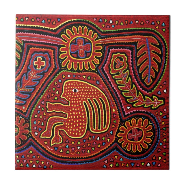 Kuna Indian Girl on a Bicycle Tile (Front)