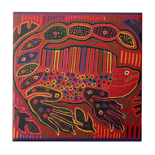 Kuna Indian Iguana Mola Tile (Front)