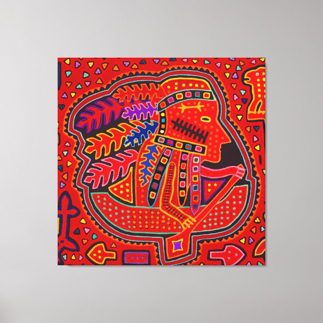 Kuna Indian Man in Canoe Canvas Print (Front)