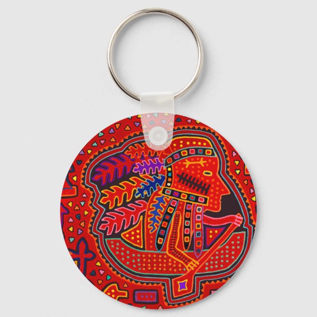 Kuna Indian Man in Canoe Key Ring (Front)