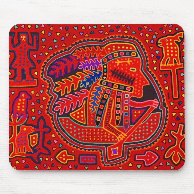 Kuna Indian Man in Canoe Mouse Mat (Front)
