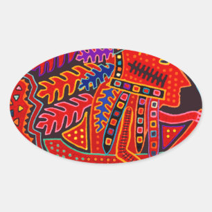 Kuna Indian Man in Canoe Oval Sticker