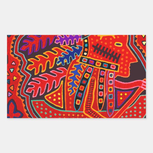 Kuna Indian Man in Canoe Rectangular Sticker (Front)